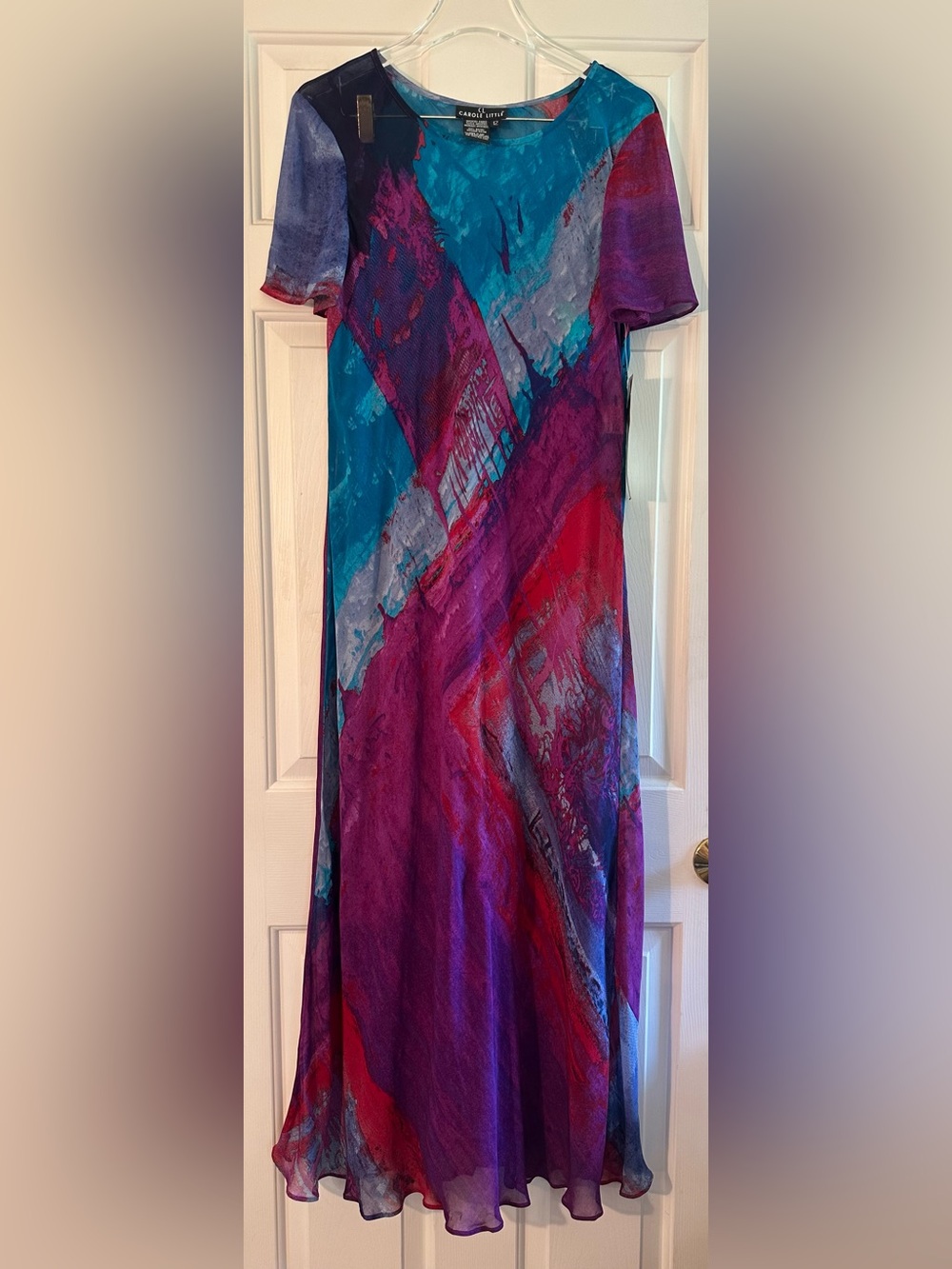 90’s Vintage Carole Little Art Moderne Bias Midi Dress Slip 2pc 12 Bold Colorful